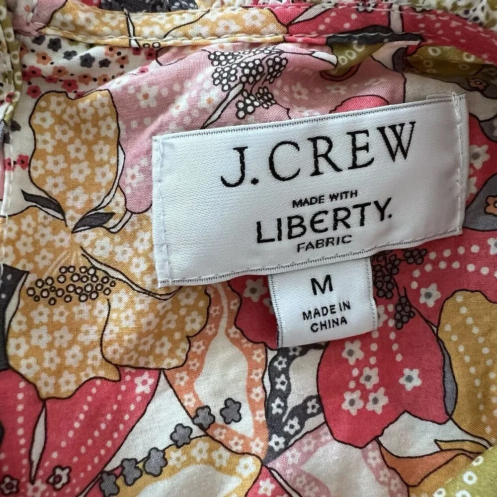 J. Crew Liberty print Floral Smocked Neck Blouse in Pink, Yellow & Green